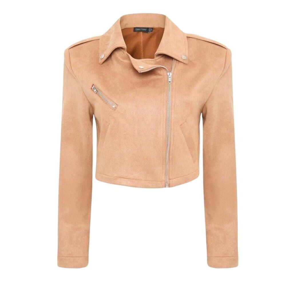 I Saw It First Womens/Ladies Biker Jacket / Tan